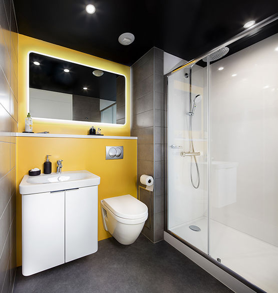 Salle de bain préfabriquée pour l’hôtellerie et le résidentiel | DIMENSIO 110 | Gamme BAUDET SMART
