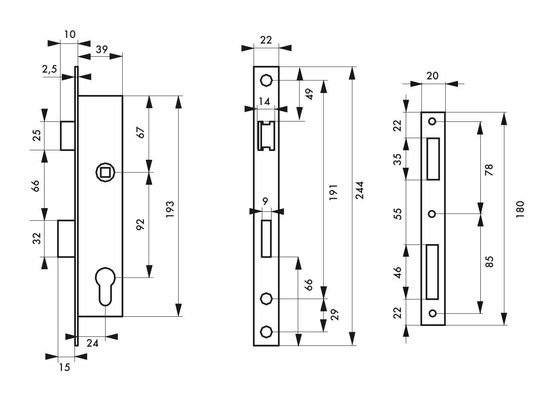  Serrure encastrable pour porte d&#039;entrée axe 24 l 39 - BEAURAIN DISTRIBUTION