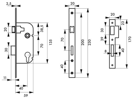  Serrure encastrable pour porte d&#039;entrée serrure à cylindre réversible v/bc - BEAURAIN DISTRIBUTION