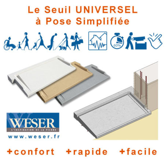  Seuil de porte UNIVERSEL PS à pose simplifiée | WESER - Lucarnes, encadrements, linteaux, appuis préfabriqués