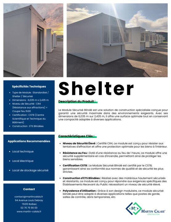  SHELTER TECHNIQUE ABRI CR4 - Autres constructions modulaires préfabriqués