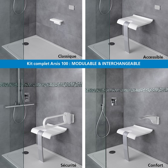 Siège de douche avec une barre relevable | Kit complet Arsis 100 Composition SECURITE