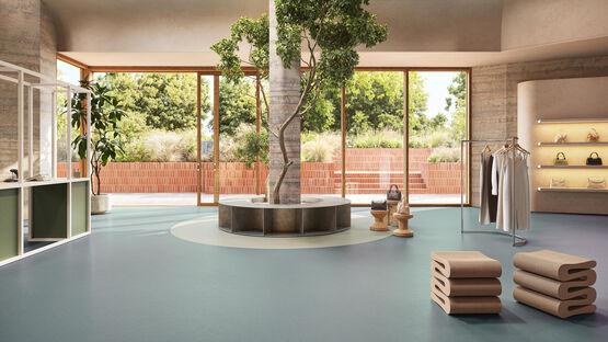 Sol en linoleum biosourcé intégrant 36 % de matériaux recyclés | Collection Lino Materiale - produit présenté par TARKETT