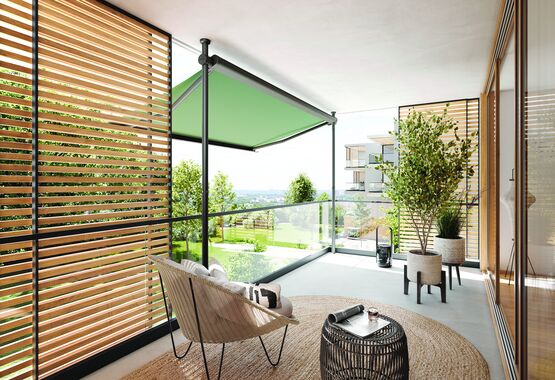 Store téléscopique à bras articulé pour balcon | Markilux 900 - MARKILUX