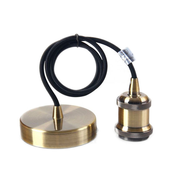 Suspension en métal bronze à monture et douille E27 | Monture et douille E27 Métal Bronze câble noir 1 mètre