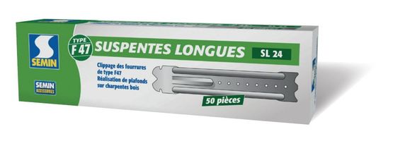  Suspentes en acier galvanisé pour montage de plafonds en plaques de plâtre | SL24 F47 - Accessoires pour faux-plafonds