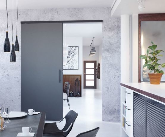  Système coulissant droit rail en aluminium pour portes en bois jusqu’à 80 Kg | SAF SLIM  - MANTION