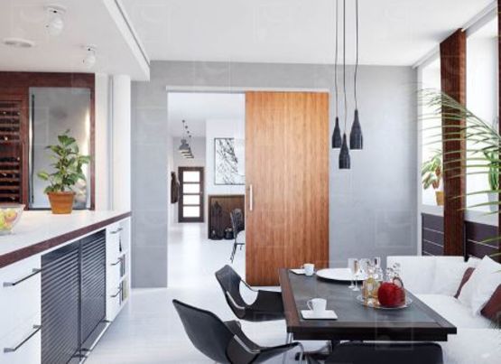  Système coulissant droit rail en aluminium pour portes en bois jusqu’à 80 Kg | SAF SLIM  - Système coulissant en applique ou à encastrer