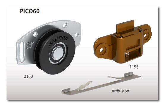  Système pour portes de placard rail aluminium et PVC capacité 60 Kg | PICO 60  - Système coulissant en applique ou à encastrer