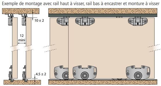 Rail haut et bas - à encastrer - porte coulissante de meuble - PICO 25