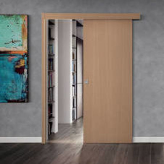 Système Scrigno apparent pour portes coulissantes en applique avec bandeaux et montants en bois | Kit Coul 