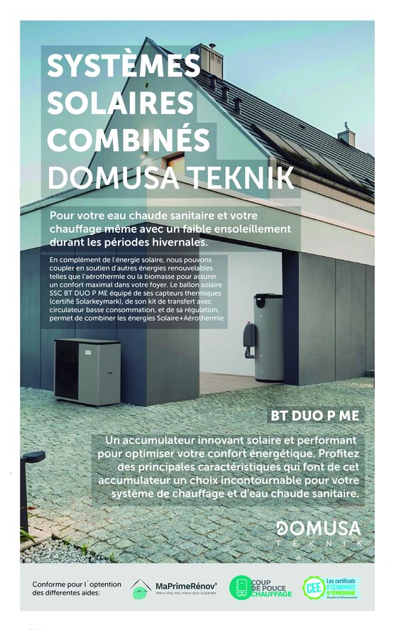 Système solaire combiné chauffage et eau chaude sanitaire compatible avec pompe à Chaleur ou chaudière | DOMUSA TEKNIK