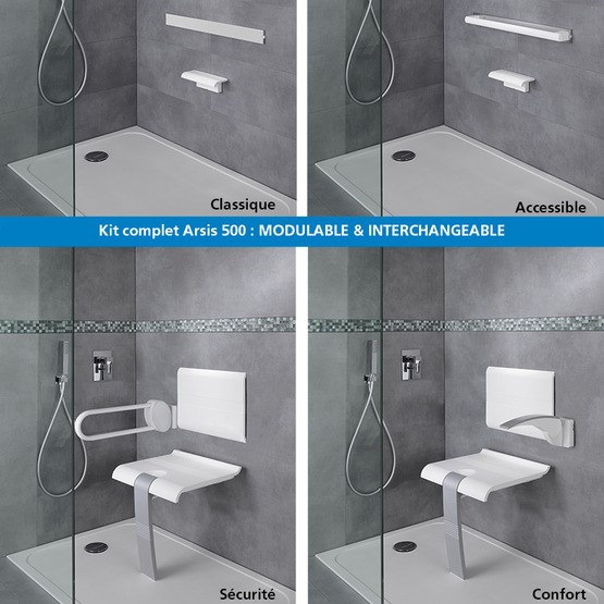 Tablette de douche avec une barre d’appui amovible | Kit complet Arsis 500 Composition ACCESSIBLE