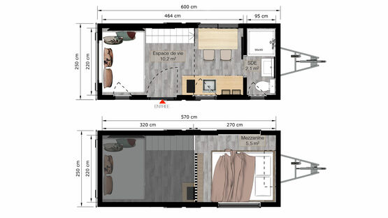 Tiny House ‘Cosy’ 6m avec mezzanine / mini-maison sur remorque - habitat modulaire idéal location - BATI-FABLAB 
