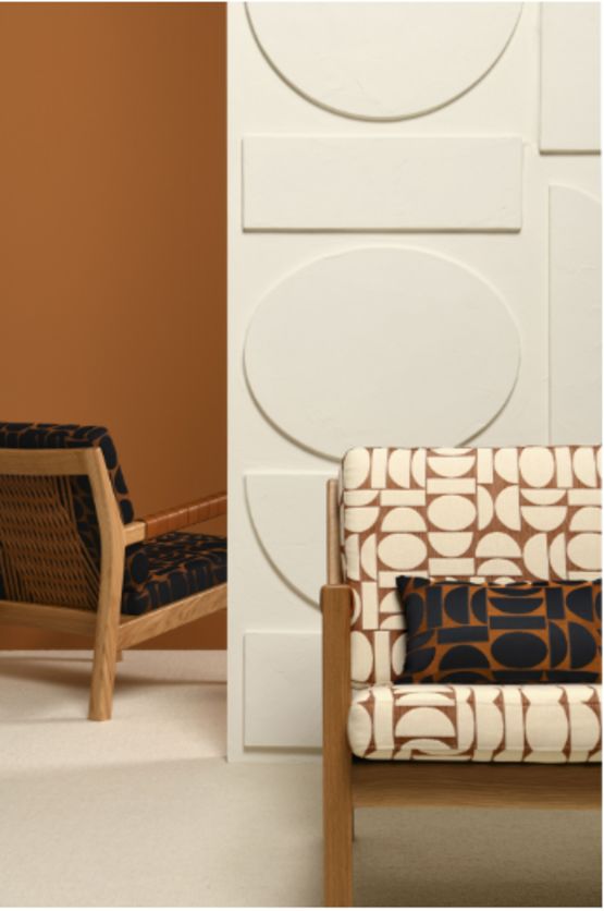  Tissu graphique pour siège, rideaux, murs et accessoires | Fjord Cognac 4260-04 - LELIÈVRE