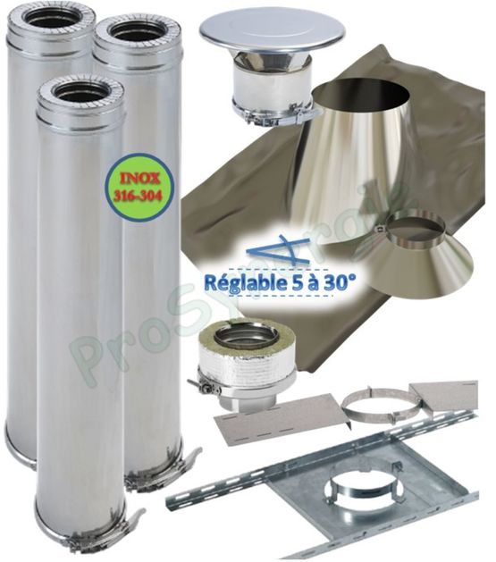 Cheminée inclinée pour les tuyaux isolés > 150 mm