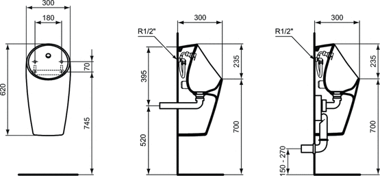  Urinoir MAXI smart, hybride pile, alimentation cachée, Blanc | Sphero - PORCHER
