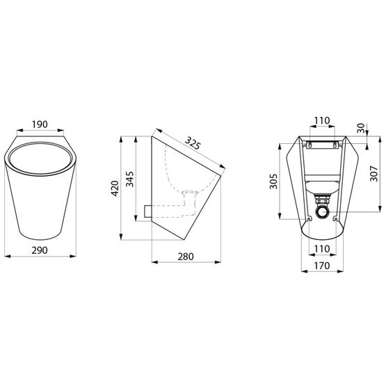  Urinoir sans eau ou avec alimentation d'eau par l'arrière | FINO WF Réf. 135010 et  FINO Réf. 135710 - Urinoir