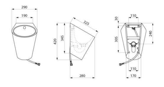 Urinoir sans eau ou avec alimentation d'eau par l'arrière | FINO WF Réf. 135010 et  FINO Réf. 135710 - produit présenté par DELABIE