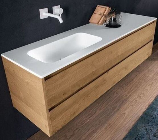 Vasque CORIAN® + Meuble en Chêne Massif 3215 | 2 Tiroirs