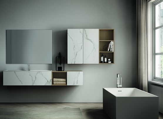 Vasque en cristalplant intégrée au mobilier de la collection | Dogma Aqua - IDEA GROUP