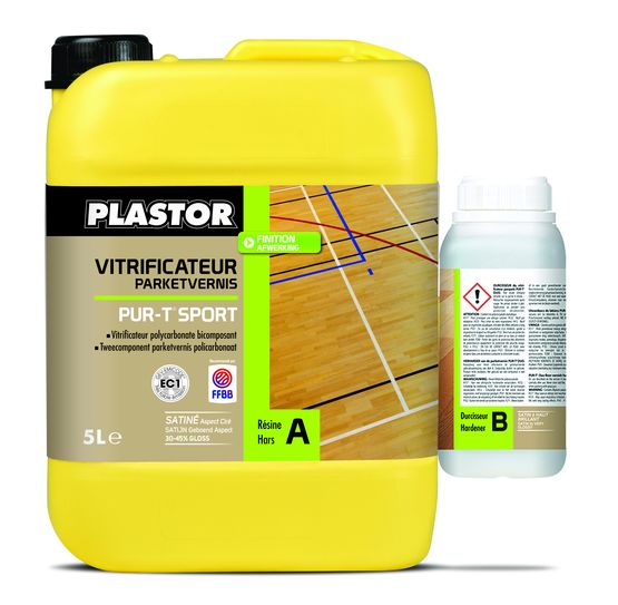 Vitrificateur polyuréthane et polycarbonate bi-composant pour parquets et bois | PUR-T SPORT 