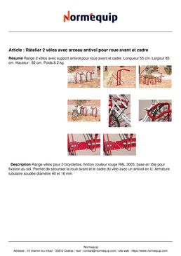 Râtelier 2 vélos avec arceau antivol pour roue avant et cadre