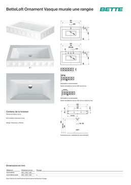 Vasque rectangulaire murale une rangée acier titane vitrifié garanti 30 ans | BetteLoft Ornament 