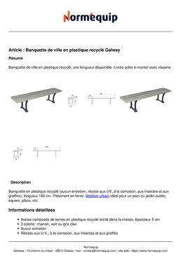 Banquette de ville en plastique recyclé Galway