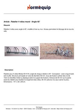 Ratelier 4 vélos mural - Angle 45°
