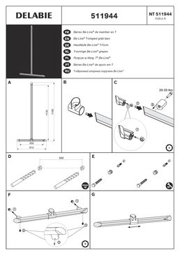 Barre de maintien en T Be-Line pour douche blanc mat | Réf. 511944W