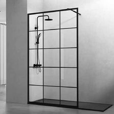 Paroi de douche en verre transparent avec design en carreaux | Screen Black Chess