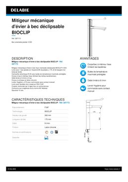 Mitigeur mécanique d'évier à bec déclipsable, orientable et jetable | BIOCLIP Réf. 2871T3
