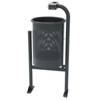 Poubelle extérieur ronde + cendrier Barcelona - Acier gris ral 7011