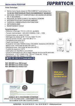 Sèche-mains haute vitesse ULTRA-COMPACT automatique noir mat, inox brossé ou blanc | SM-6004
