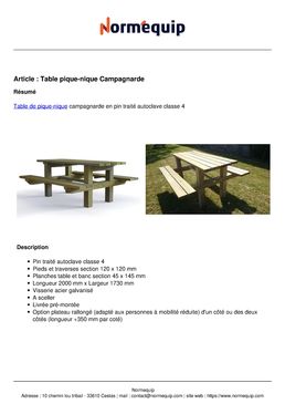 Table pique-nique Campagnarde