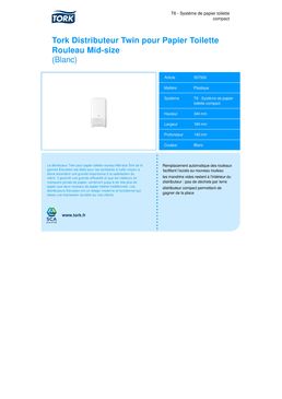 Distributeur de rouleaux pour sanitaires à trafic élevé | Tork Distributeur Twin pour Papier Toilette Rouleau Mid-Size