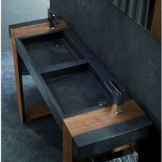 Sanitaires design en marbre noir ou beige et bois de teck | Natural Série SIMI