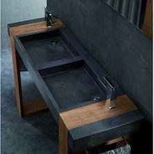 Sanitaires design en marbre noir ou beige et bois de teck | Natural Série SIMI