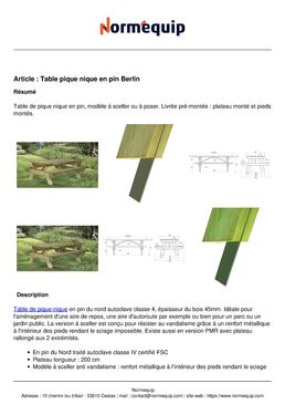 Table pique nique en pin Berlin