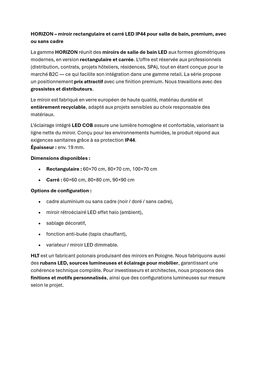 Miroirs rectangulaires et carrés LED IP 44 pour salle de bain, premium, avec ou sans cadre | HORIZON