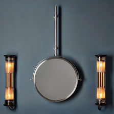 Miroir de salle de bain rond finition nickel ou laiton  | Please Watch your Head