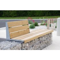 Banc gabion pierre avec dossier, structure métal et bois naturel Cèdre français | Gamme Evol