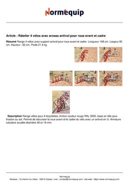 Râtelier 4 vélos avec arceau antivol pour roue avant et cadre