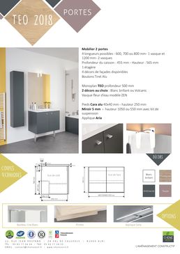 Meuble vasque en quatre longueurs avec miroir et applique LED | TEO Portes