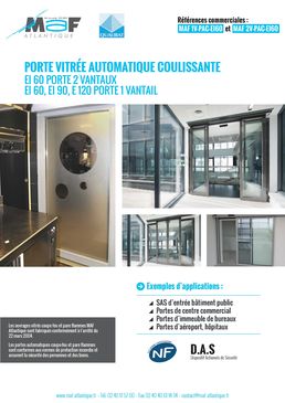 Porte vitrée automatique coulissante coupe-feu 60, 90 ou 120 minutes | Porte vitrée automatique coulissante EI 60, EI 90 et EI 120