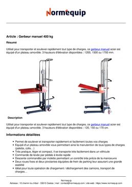 Gerbeur manuel 400 kg