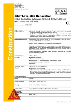 Enduit de ragréage autolissant fibré pour sols intérieurs 3 à 20 mm | Sika Level-330 Rénovation