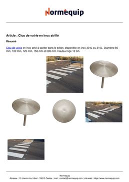 Clou de voirie en inox strillé