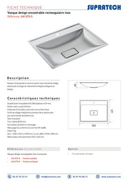 Vasque rectangulaire inox à encastrer |  LM-375-S